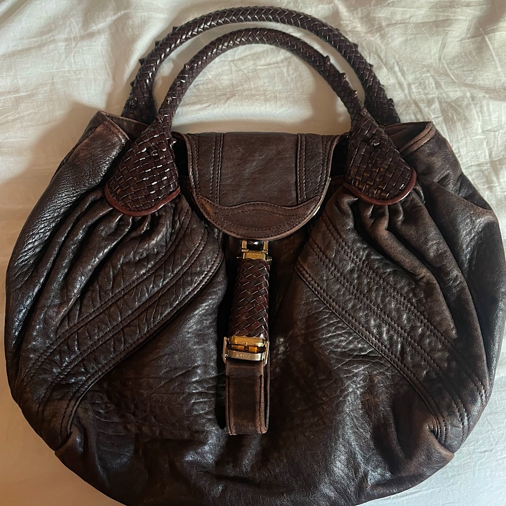 The authentic Fendi Brown Calf Leather Handbag.